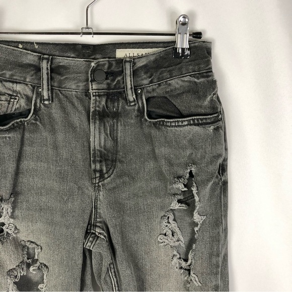 All Saints Ivy Destroy Boy Black Cropped Distressed Jeans 25 - Picture 4 of 5